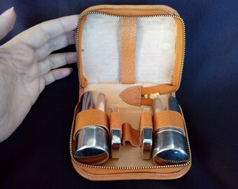 Old Shaving Kit / Vintage Barber Shaving Set / Travel Shaving Set / Leather case / Mens Grooming Kit / Compact Set / Shaving accessories