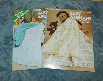 1970s Leisure Arts Baby Afghan Pattern Leaflets 101 and 64 Knit and Crochet