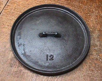 Vintage # 12 Cast Iron Dutch Oven Lid by Martin Stove & Range Cleaned-Seasoned, and Ready to Use