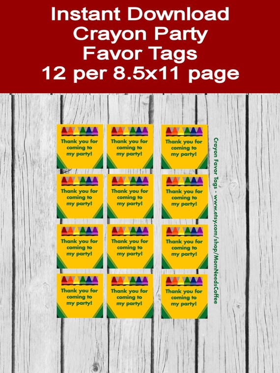 Crayon Party Favor Tags Crayon Gift Tags Crayon Favor Tags