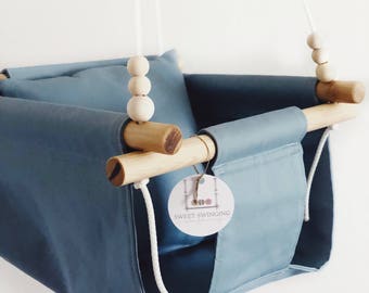 Outdoor swing, baby swing, toddler swing, indoor swing, light blue fabric swing, baby gift, baby toy, baby shower gift, nursery decor