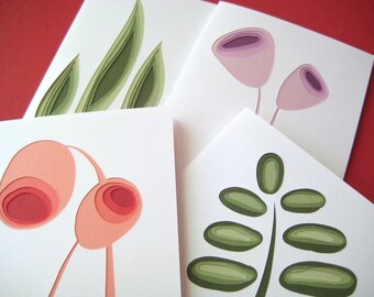 Retro Plants - set of four art cards
