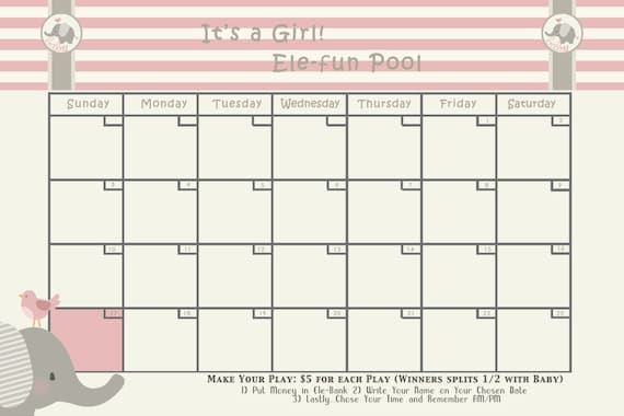 Items similar to Customize Baby Calendar for Baby Shower Pool Game