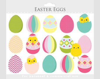 Easter egg clipart - Easter clip art, chicks, eggs, egg clipart, pastel, pink, blue, yellow, green, for personal and commercial use