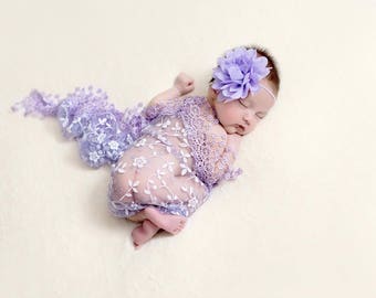 Baby Wrap and Headband Set, Newborn Photo Prop, Baby Girl Prop, Lace Wrap Set, YOU CHOOSE COLOR