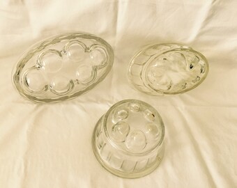 Vintage, EA, glass, gelatin molds, 3 pieces
