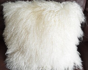Mongolian Lamb Fur Natural White Fur Pillow Cover 16"