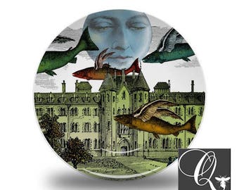 Flying Fish Plate,fish dishes,fish plates,fish dinnerware,quirky dinner plates,melamine plates,green plates,salmon plates,moon plates #8