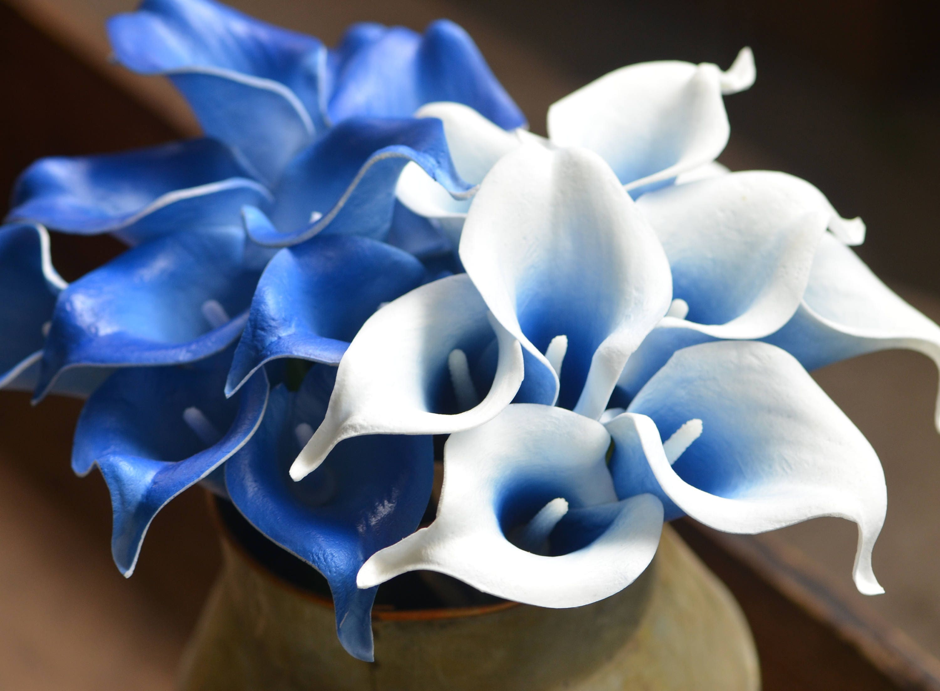 10 Picasso Royal Blue Calla Lilies Real Touch Flowers Diy Silk