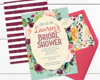Watercolor Floral Bridal Shower Invitation Watercolor Flowers Pink Purple - CUSTOMIZED PRINTABLE INVITATION