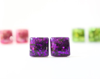 GRAPE GLITTER STUDS. Surgical Steel Posts.