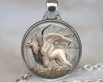 Snow Griffin pendant, griffin necklace resin pendant, Griffin jewelry, EverQuest, magic jewellery magical creature keychain key chain