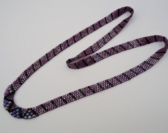Deep Violet and Black Long Peyote Ribbon Necklace
