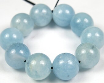 Quality Natural Aquamarine Round Bead - 8.5mm - 10 Pieces - B3962