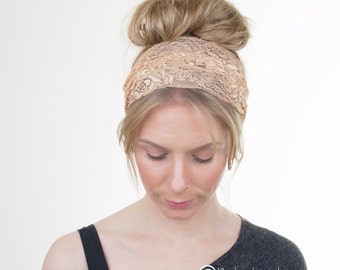 Gold Lace Headband, Wide Lace Headband Hairband, Rustic Wedding, Elastic Headband, Womens Headband