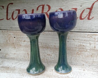 Pottery Wine goblet, Wine glasses, pair