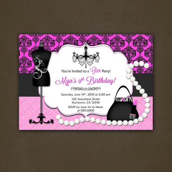 Glamour Fashionista Birthday Party Invitation Printable File