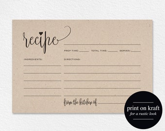 Recipe Card Printable, Printable Recipe Card, DIY Recipe Cards, 4x6 Recipe Card, Bridal Shower Recipe Card, PDF Instant Download #BPB203_19