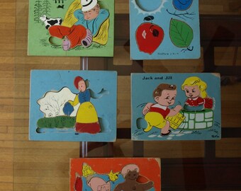 Five Vintage Wooden PlaySkool Puzzles – Missing Pieces