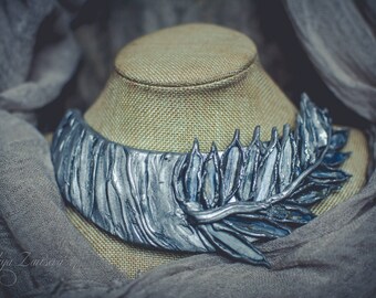 asymmetrical Statement necklace, Bib necklace,polymer clay necklace,kyanite necklace, silver and blue necklace, modernist boho jewelry