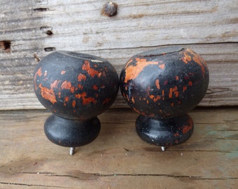 2 Vintage finials wood ball post cap architectural salvage ornamental top decorative embellishment