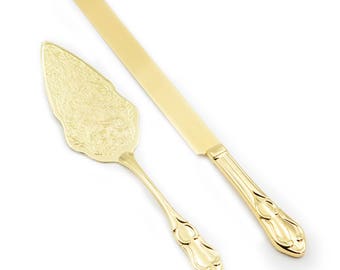 Gold Wedding Cake and Knife Server Set, Vintage Filigree Elegant Golden Design, Serverware Serving Set, Party Decoration Ideas