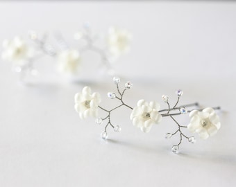 82_Ivory hair pin, Bridal hair pins, Flower accessories, Pins for hair, Crystal hair pins, Hair accessories pins, Hair pins wedding, Ivory