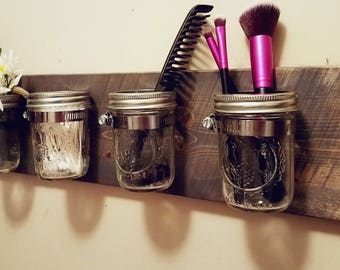 Rustic Home Decor, Mason jar Bathroom Organizer, Mason jar organizer, Bath set, Mason jar decor , Rustic organizer, Bathroom set