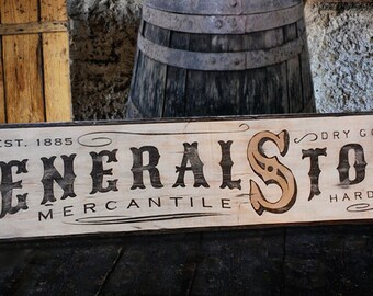 Rustic General Store Mercantile Wood Sign - Hand Crafted Antique Wooden Decor