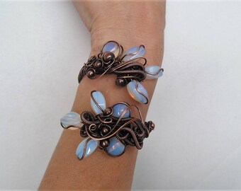 Opalite jewelry Wire Cuff bracelet Statement Cuff bracelet Unique wire bracelet Handmade bracelet Copper Cuff bracelet Copper Boho bracelet