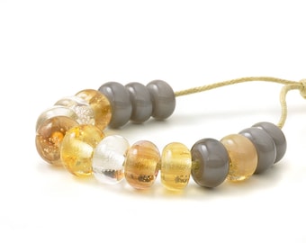 Lampwork Spacer Beads | Handmade Beads | Gold and Grey Lampwork Glass Spacer Bead Set | Artisan Glass | UK SRA