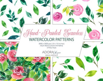 Handpainted Watercolor Patterns, Seamless Pattern Collection, Digital Paper, Instant Download, for Backgrounds, Envelope Liners, Stationery