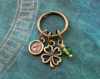 Four Leaf Clover Keychain, VERY SMALL Keyring, St. Patrick's Day Keychain Good Luck Charm Brass Shamrock Keychain St. Patty's Lucky Keychain