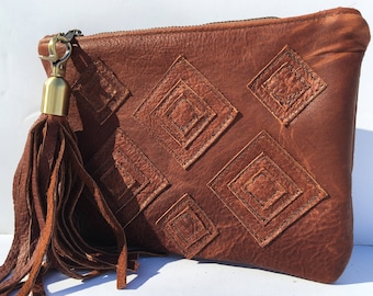 Brown Leather Clutch, Leather Clutch, Boho Clutch, Tribal Clutch, Bohemian Clutch, Boho Leather Clutch, African Clutch, Leather African Bag