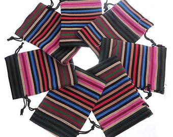 Gift bag ethnic, cotton, rectangle, 10cm x 14cm, set of 2