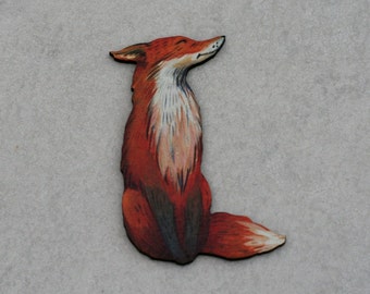 Fox Brooch, Woodland Fox Illustration, Wood Jewelry, Animal Brooch