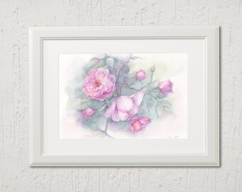 Original watercolor, Pink roses 26 cm x 18 cm