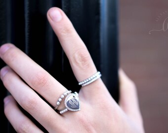 Sterling Silver Quad Band Teardrop CZ Pearl Ring