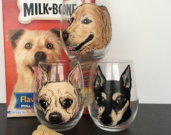 Custom Pet Portrait - Dog Portrait - Unique Hand Painted - Dog Painting - Dog Gift - Pet Portrait - Custom Dog Glass - Dog Wine Glass -