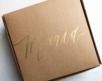 Personalized Calligraphy Kraft Cardboard Gift Box - Bridesmaid and Groomsmen Proposal, Maid of Honor Gift, Welcome, Bachelorette Party