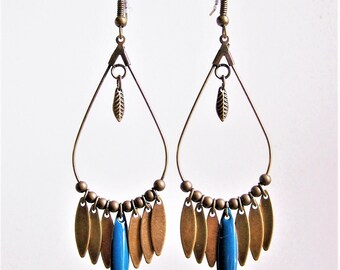 Dangle drop earrings and peacock blue navette