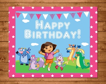Dora The Explorer Printable Birthday Sign Pink - Dora Birthday Sign -- Dora The Explorer Party Favors -- Dora The Explorer Birthday Banner