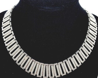 Vintage Judy Lee Signed Book Chain Choker Necklace and Bracelet Set Silver Tone 1960's