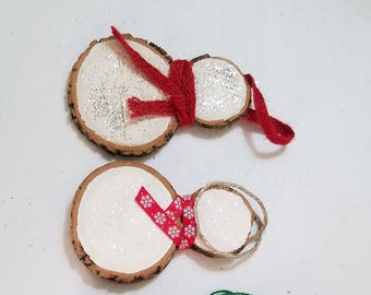Wood slice snowman ornament