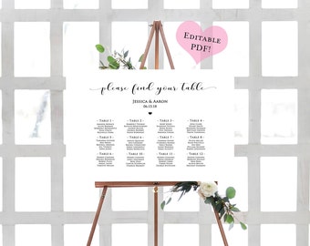 DIY Seating Chart- Printable Wedding Chart- Rustic Seating Plan- Seating Chart Wedding Template- Seating Chart Alphabetical- Wedding Signs