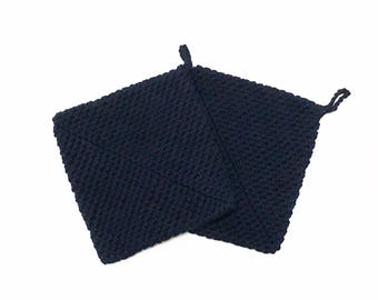Navy Blue Pot Holder, Hot Pad, Homemade,Crochet, Set of 2, Kitchen Accessories