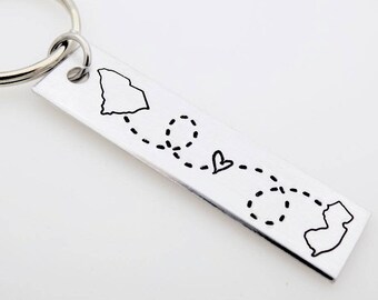 Long Distance Relationship Key Chain Gift Choose your states map custom LDR Long Distance Love best friends long distance family gift