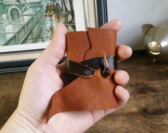 Mini Leather Journal, Brown, Hand-Bound 2 x 3 Journal by The Orange Windmill 1663