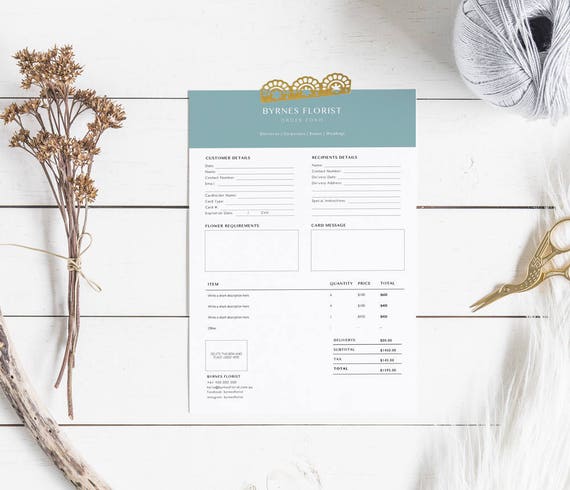 florist order form template florist template order form