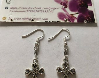 earring type cross adorned with silver heart